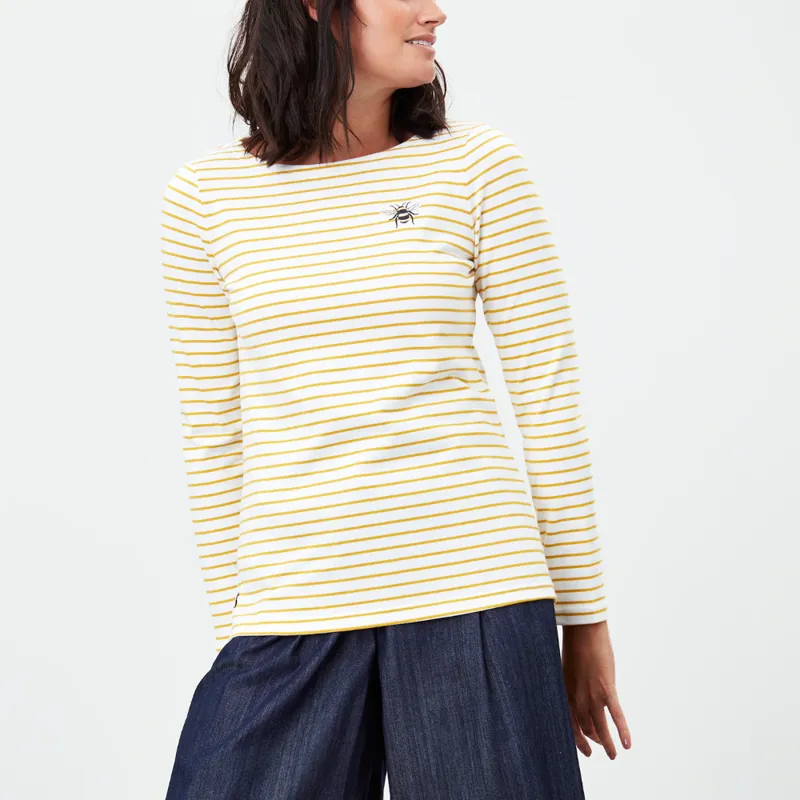 Joules Harbour Print Top - Cream Gold Stripe -1